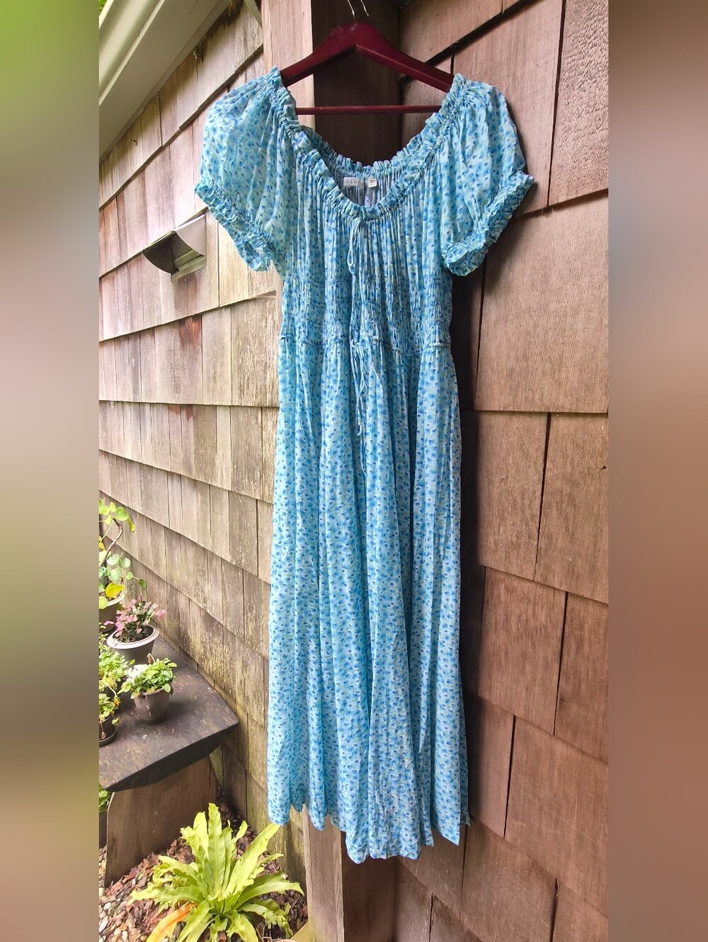 Dôen Blue Floral Cotton Gauze Maxi Dress XL Romantic Prairie Dress